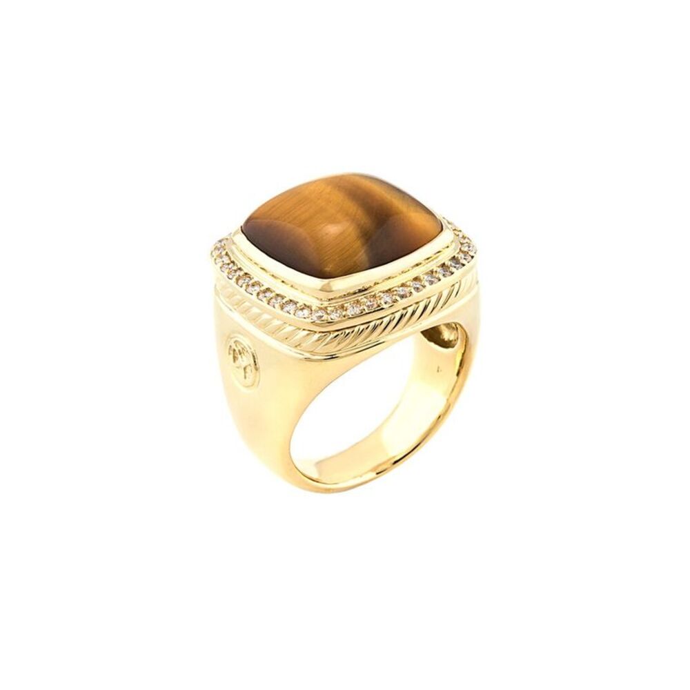 David Yurman Albion 18K 0.40 Ct. Tw. Diamond & Tiger's Eye Ring (Authentic - Picture 1 of 2